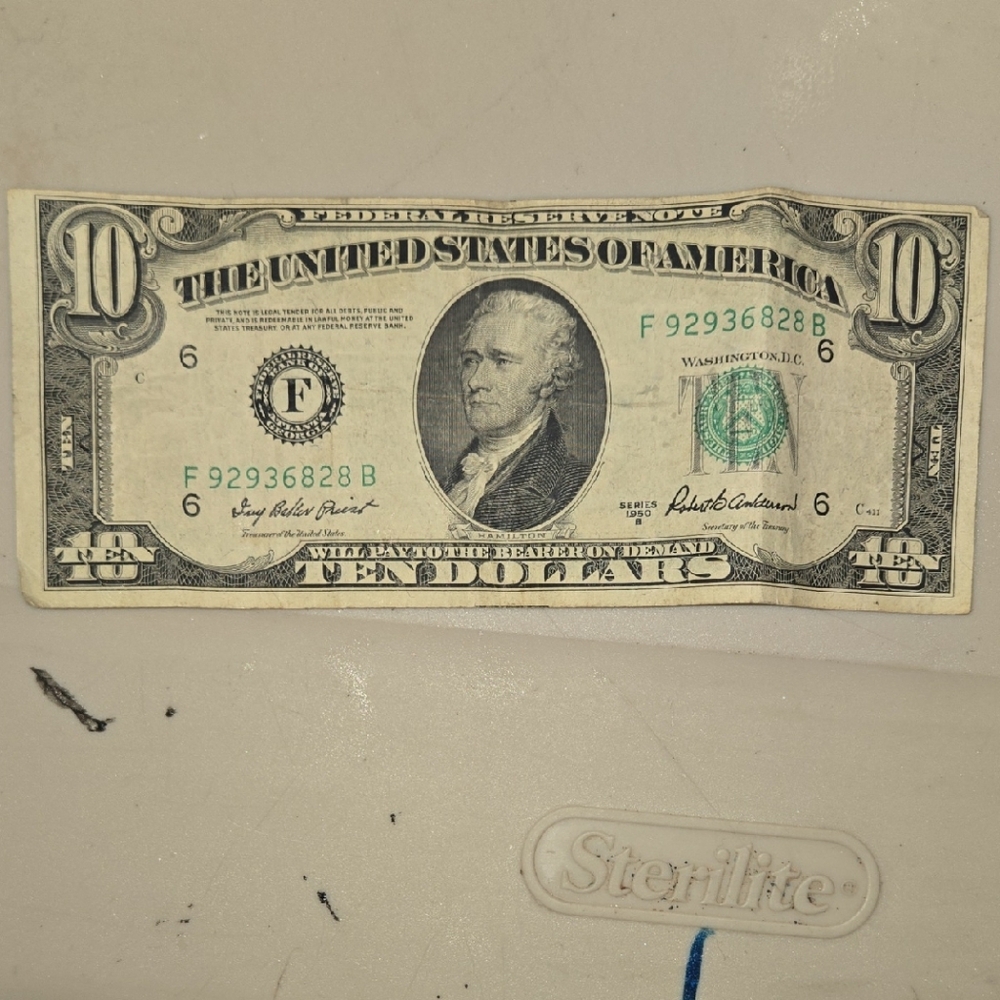 Vintage U.S. Ten Dollar Bill - Green and Ivory